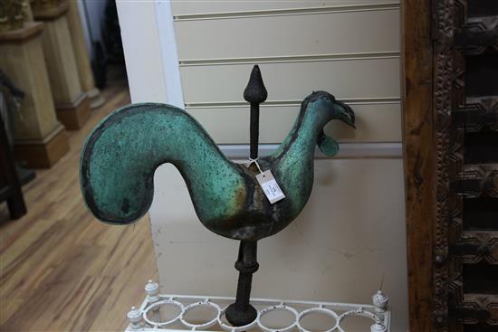 A. W. N. Pugin. A copper and wrought iron cockerel weather vane, mid 19th century, W.2ft